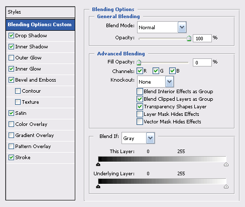 drop shadow settings